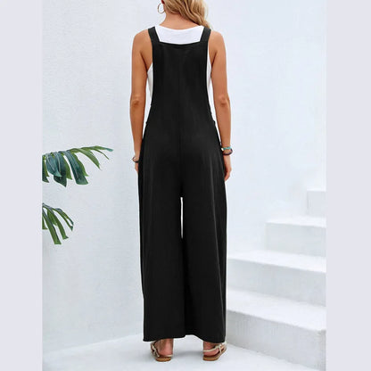Cotton Casual Suspenders Women's Wear Loose Wide Leg Pants Solid Color Fashion One Piece Pants Straight Cylindrical Jumpsuit
