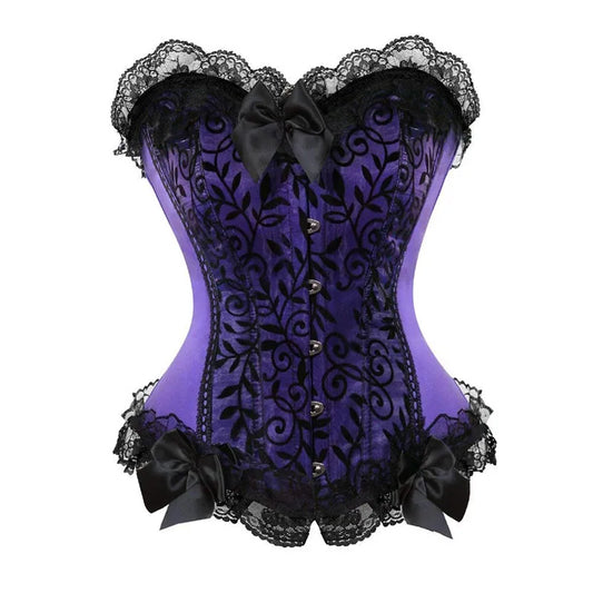 Caudatus Corset Bustier Top Fashion Womens Sexy Bow Lace Brocade Lingerie Shapewear Green Purple Corselet Overbust Plus Size