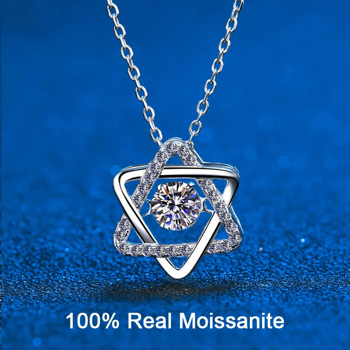 Silver Moissanite Star Pendant Necklace for Women
