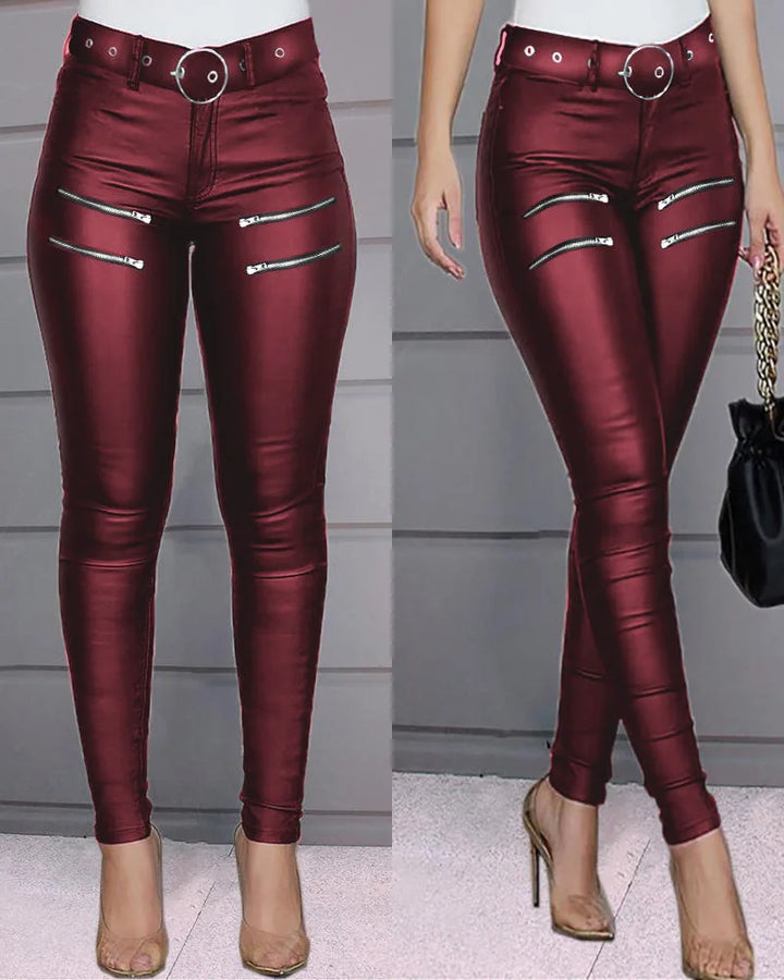 Women's Tight Zipper Decor Fashion Leggings Trousers Street Clothing Women Casual High Waist Skinny Pants