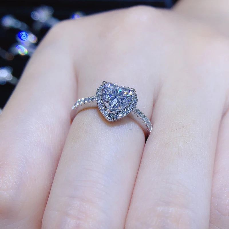 Coeur Cut Moissanite Heart Rings in Platinum and Silver