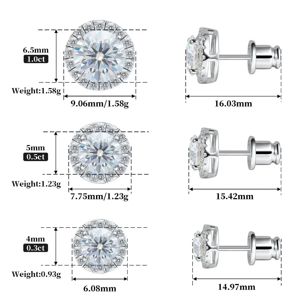 Color Moissanite Halo Earrings 925 Sterling Silver Stud Earrings for Women GRA Round Cut Lab Diamond Wedding Jewelry