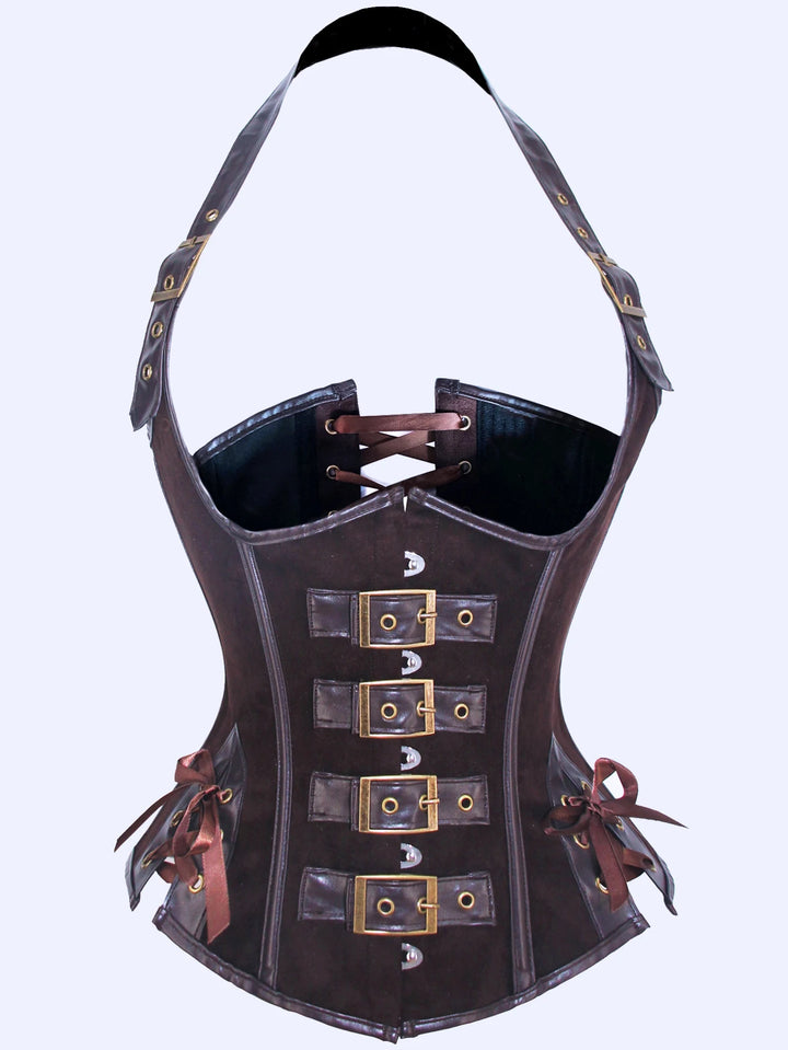 Sexy Leather Corset Top Steampunk Bustier and Corsets for Women Waist Corset Underbust Slimming Waist Trainer Halter Lace Up