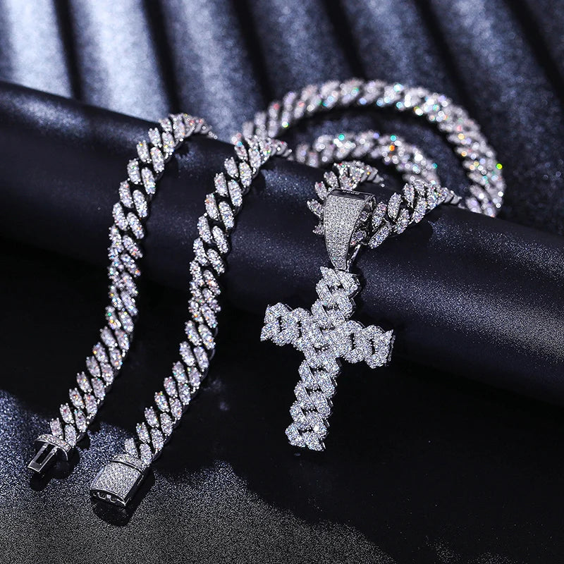 Men Women Hip Hop Cross Pendant Necklace With D VVS Moissanite Iced Out Bling 925 Sterling Silver Necklaces Hip Hop Jewelry Gift