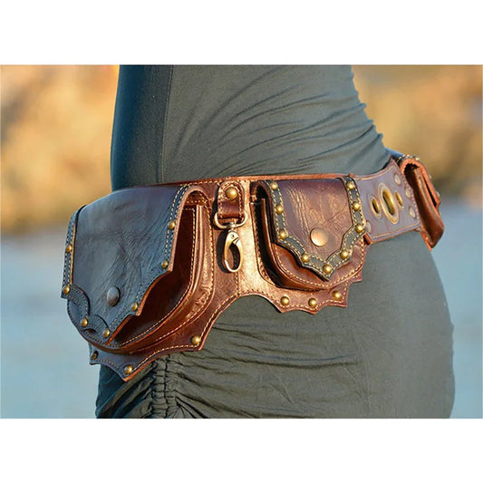 Medieval Steampunk Utility Pouch Bag Viking Knight Pirate Costume Men Women Vintage Accessory Antique Belt PU Leather Wallet