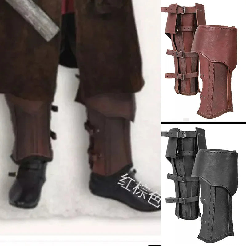 Medieval Leather Leg Armor Viking Knight Pirate Greaves Half Chaps Gothic Shoe Boot Cover Cosplay Costume Accessory Men Gaiter