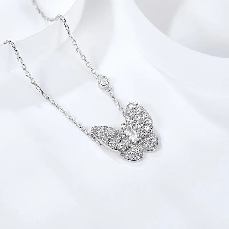 Follow Cloud Butterfly Moissanite Necklace Pendant 18K White Gold Plated 925 Sterling Silver for Women Wedding Party Jewelry