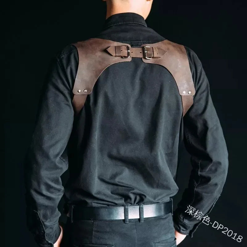 Medieval Renaissance Vintage PU Leather Suspender Men Adjustable Body Chest Harness Shoulder Belt Strap Larp Cosplay Accessory