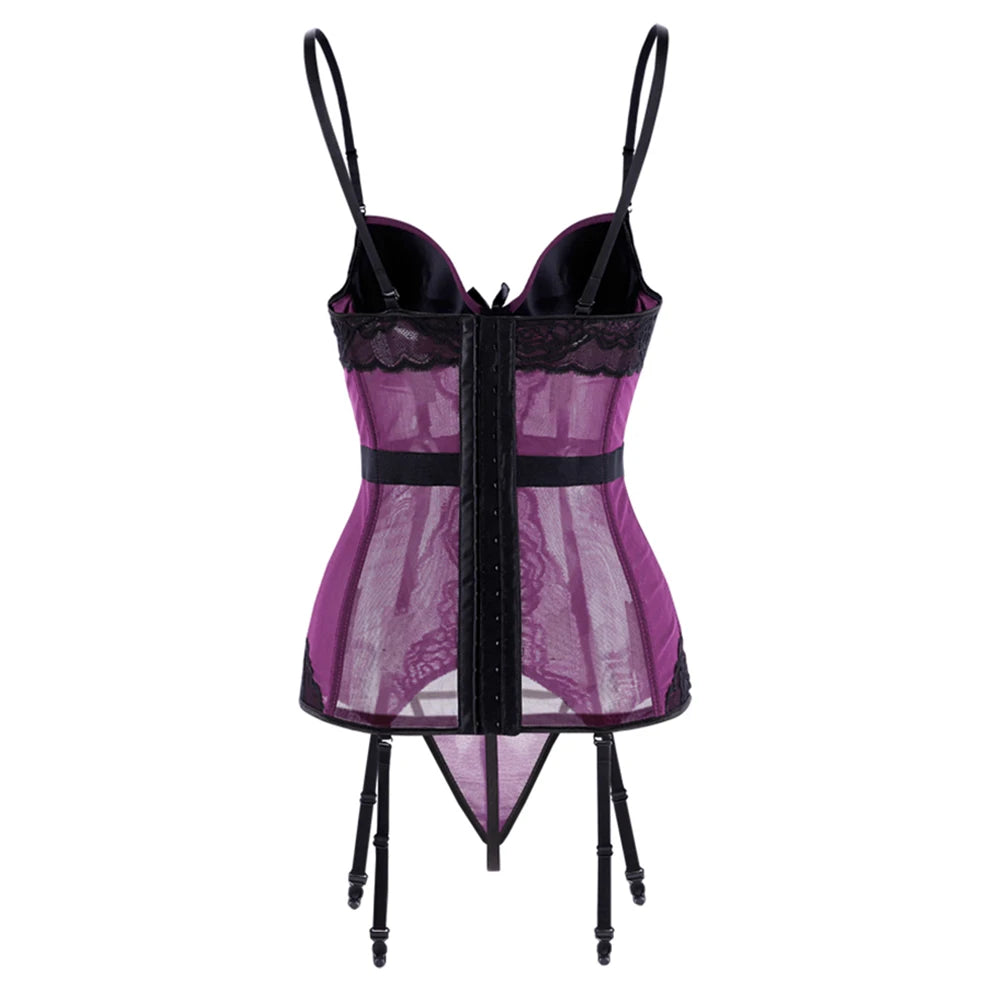 Purple/Blue/Black/Red Womens Sexy Bustier Vintage Removable Spaghetti Straps Bowknot Padded Cup Corsets