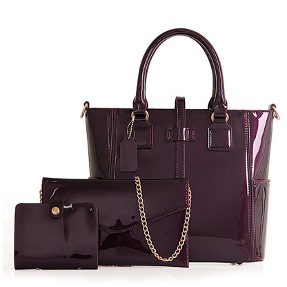 Ladies Bag Three-Piece Set Mother Bag PU Fashion Women's Handbag Shoulder Women Bag Bright Leather Card Bags New