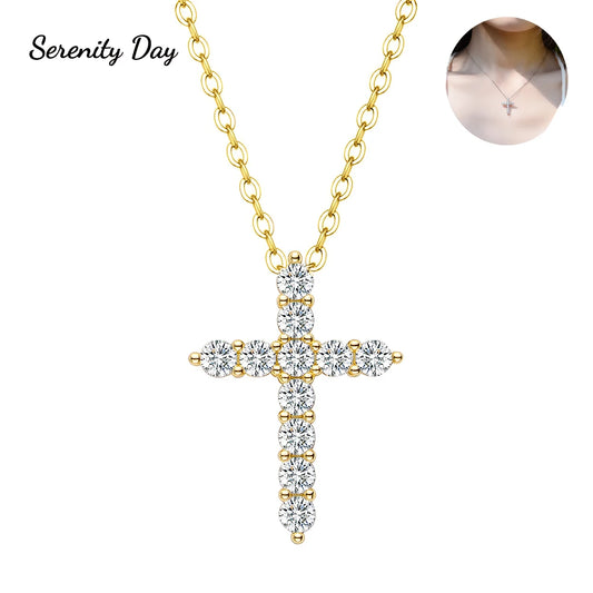 Real D Color 1.1cttw Moissanite Cross Necklace For Women Engagement Bridal Gift S925 Sterling Silver Fine Jewelry