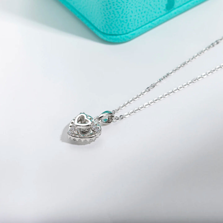 Sterling Silver Moissanite Wedding Heart Necklace.