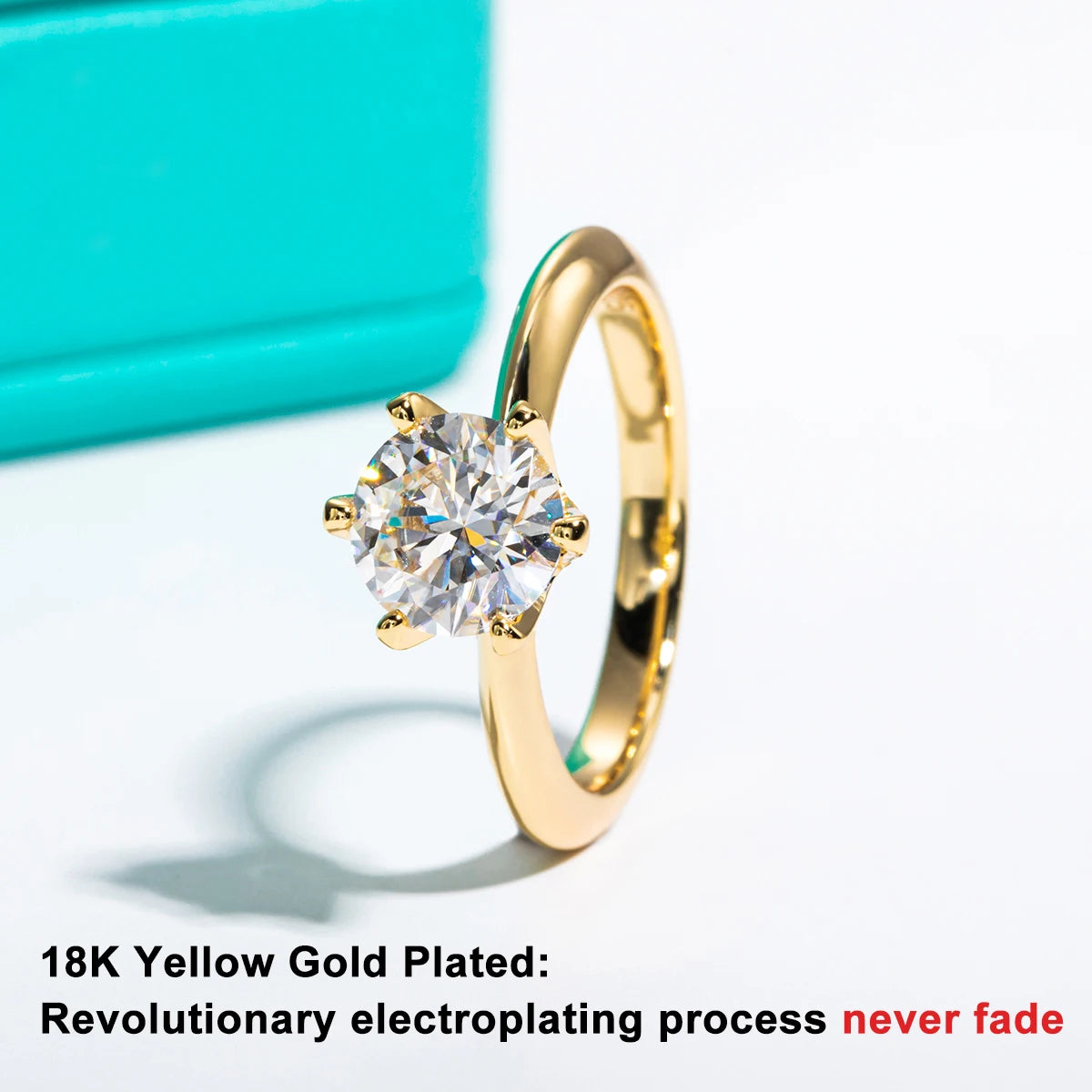 Yellow Gold Plated 2ct 3ct D Color Moissanite Engagement Solitaire Rings For Women GRA