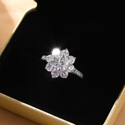 Real Moissanite 925 Sterling Silver For Women 1/2CT Sunflower Brilliant Diamond 18K Plated Wedding Jewelry Ring with Certificate