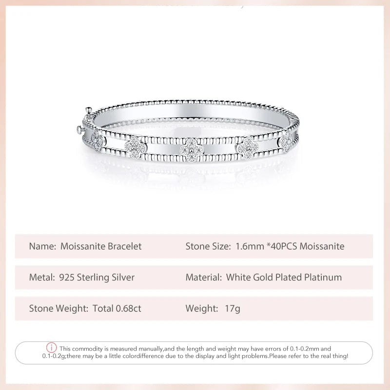 Follow Cloud Total 0.68ct 40PCS 1.6mm Moissanite Bracelets Lab Diamond Bangle 925 Sterling Silver 17cm for Women Fine Jewelry