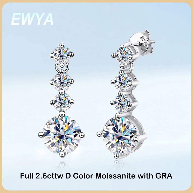 Real 2.6 Carat Moissanite Drop Earrings for Women S925 Sterling Silver GRA Certified Diamond Tassel Earring Fine Jewelry
