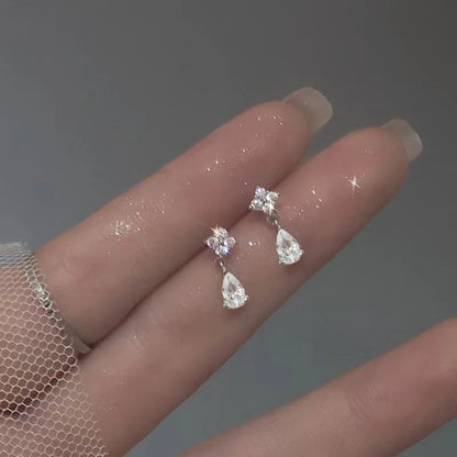 Fashion Water Drop Hanging Earrings For Women Silver Plate Crystal Stud Earrings Simple Party Wedding Ear Piercing Jewelry Gifts