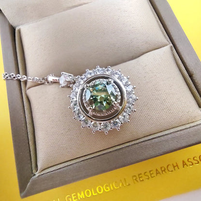 Green Moissanite Sunflower Necklace 1 Carat VVS GRA Certificate S925 Silver Girl Jewelry Anniversary Gift