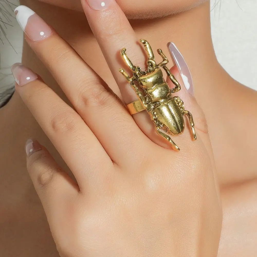 Exaggerated Metal Insect Beetle Dinosaur Ring for Women Men Unisex Punk Animal Ring Trendy Jewelry Gifts