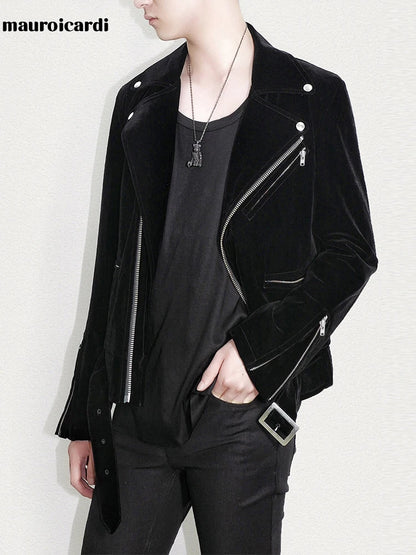 Short Black Soft Cool Velvet Biker Jacket for Men Runway Mens Designer Clothes Fashion Luxury 2022
