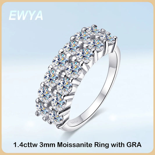 GRA Certified 1.4CT 3mm Moissanite Diamond Ring for Women S925 Sterling Silver Half Eternity Engagement Rings Wedding Band