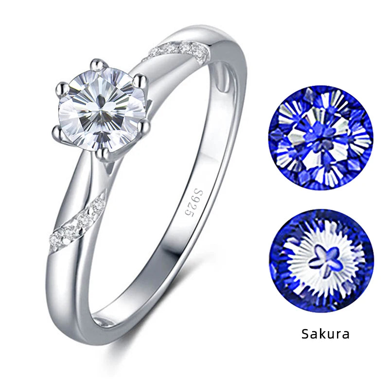 Romantic Moissanite Ring with Multi Cutting Flower Shape 925 Silver Sakura Love 100 Plum Blossom Cut for Female Party Wear