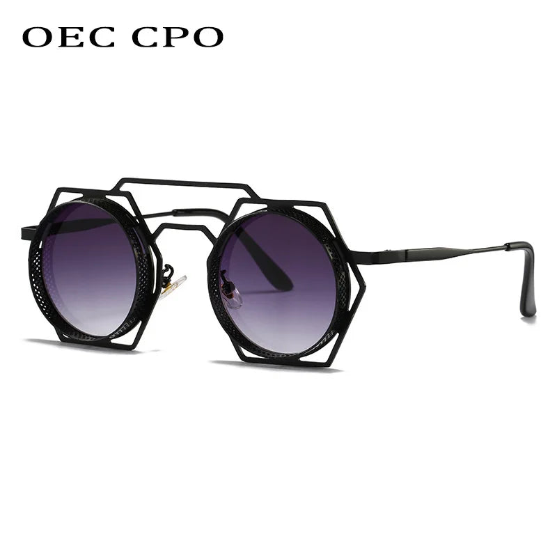 OEC CPO Steampunk Round Sunglasses Women Men 2023 Metal Mesh Personality Sun Glasses Female Eyewear Goggle UV400 Shades Oculos