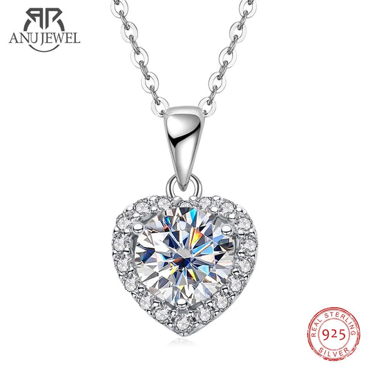 Sterling Silver Moissanite Wedding Heart Necklace.