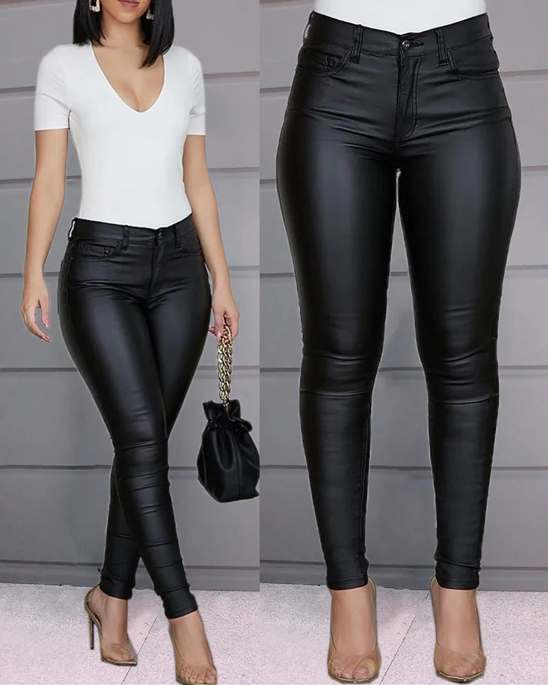 Women's Tight Zipper Decor Fashion Leggings Trousers Street Clothing Women Casual High Waist Skinny Pants