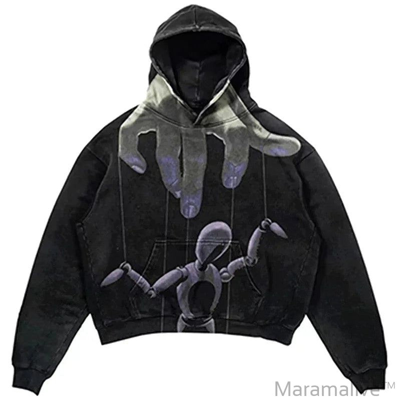 Explosions Printed Skull Y2K Retro Hooded Sweater Coat Street Style Gothic Casual Fashion Hooded Sweater Men's Female