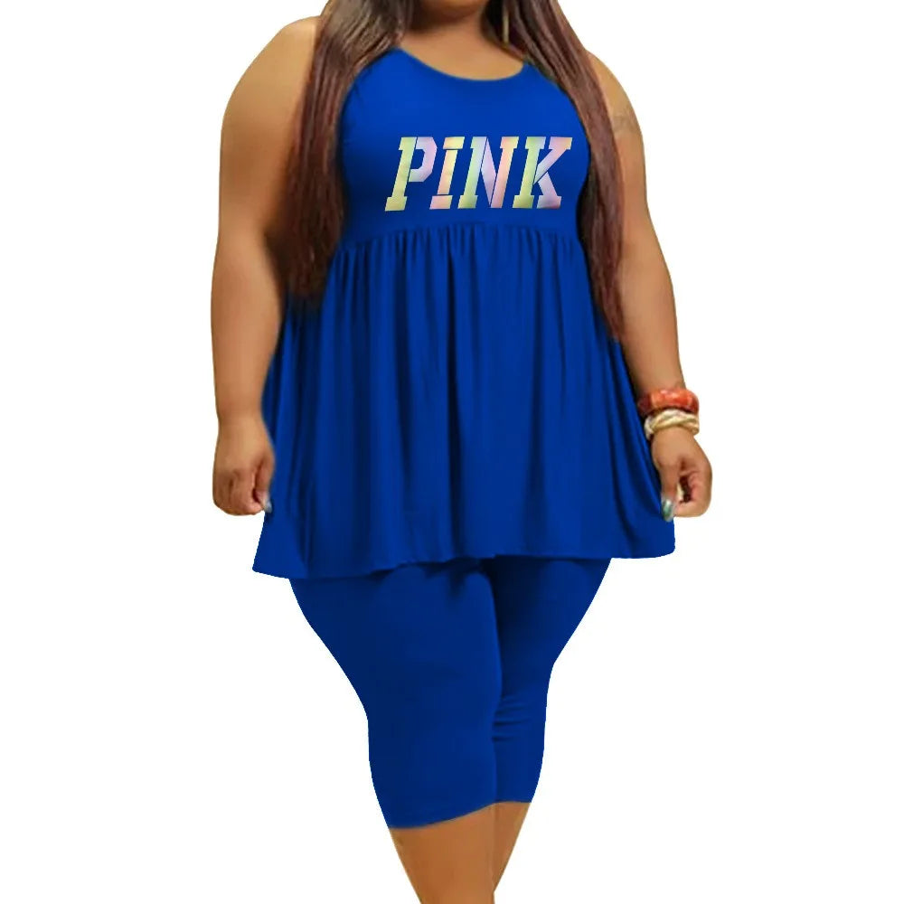 L-4XL Plus Size Matching Sets African Women Clothing Summer 2023 New Arrival Sleeveless Pleated Sexy Casual Two Piece Sets