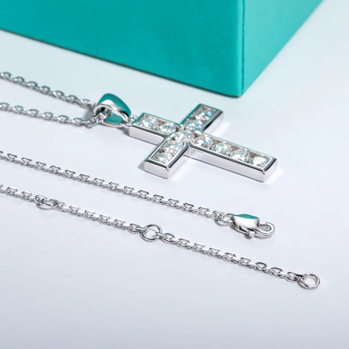 Elegant moissanite cross silver necklace