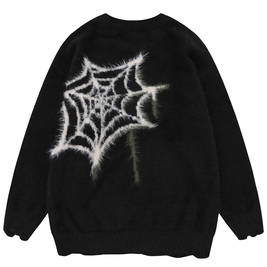 Star Spider Sweater Goth Punk Hip Hop Streetwear Sweaters Men 2023 Fall Winter Oversized Knitted Jumper Pullover Black
