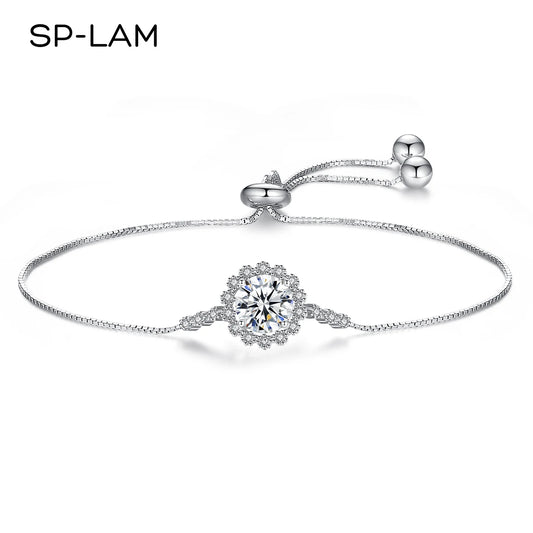 Moissanite Chain Bracelet 925 Sterling Silver Luxury Summer Flower 1Ct  Accessories Woman Bride Jewelry For Wedding Pulseira