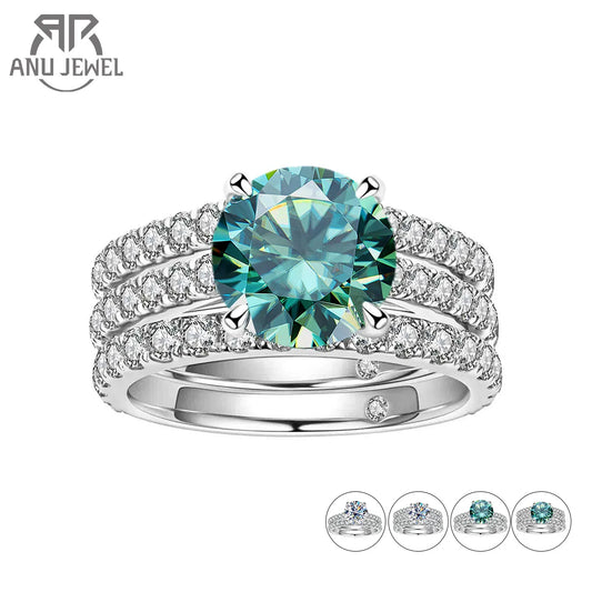 3ct Main Stone(Total 4.15ct) D Color Moissanite Ring Set Bridal Sets Wedding Band Silver Rings With GRA Wholesale