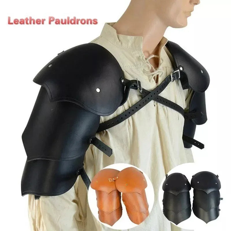 Medieval Pauldrons Steampunk PU Leather Shoulder Pads Armor Viking Warrior Cosplay Costume Larp Outfit Vintage Stage Accessories
