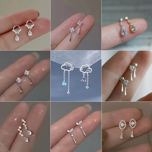Fashion Water Drop Hanging Earrings For Women Silver Plate Crystal Stud Earrings Simple Party Wedding Ear Piercing Jewelry Gifts