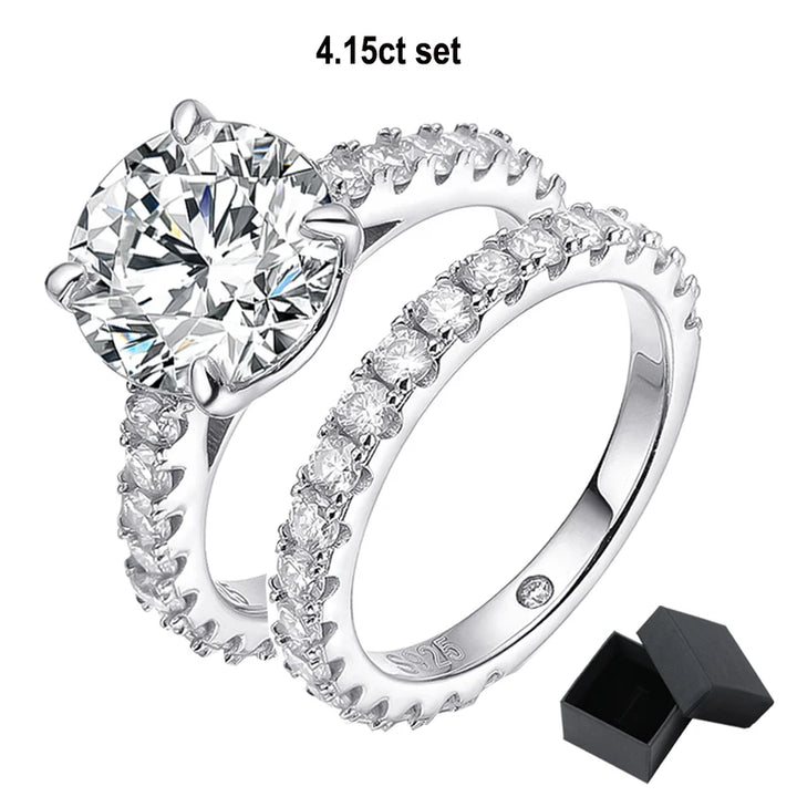 Elegant sterling silver moissanite engagement rings.