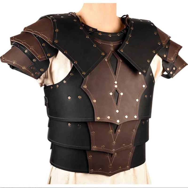 Medieval Steampunk Gladiator PU Leather Double Shoulder Chest Armor Pauldrons Viking Knight Breastplate Cosplay LARP Costume