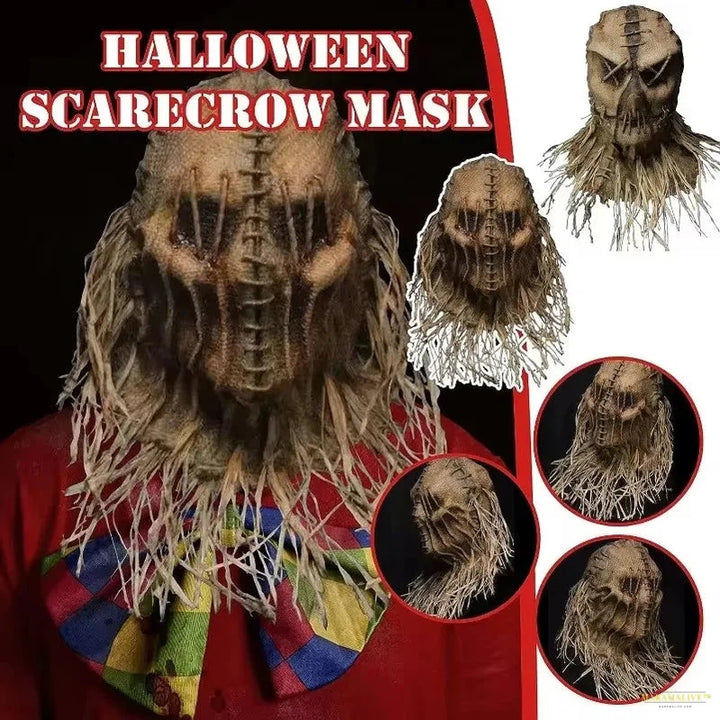 Scarecrow Mask Horror Halloween Mask Creative Costume Headgear Full Face Adult Unisex Masquerade Party Cosplay Scary Props Gifts