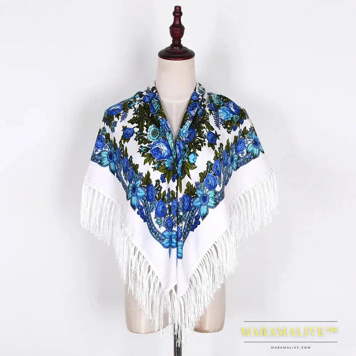 Scarf Shawls Women Fringed Square Bandana Headscarf National Floral Blanket Scarves 110x110cm