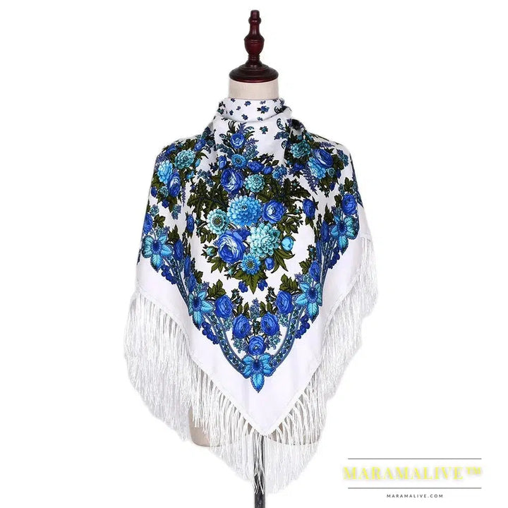 Scarf Shawls Women Fringed Square Bandana Headscarf National Floral Blanket Scarves 110x110cm