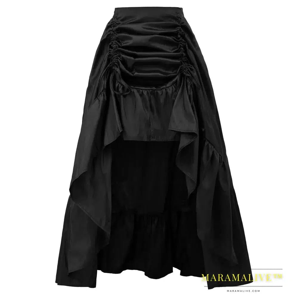 Scarlet Darkness Women's Gothic Steampunk Skirt Victorian High-Low Bustle Skirt Gothic Bustle Skirt Renaissance Costume A20