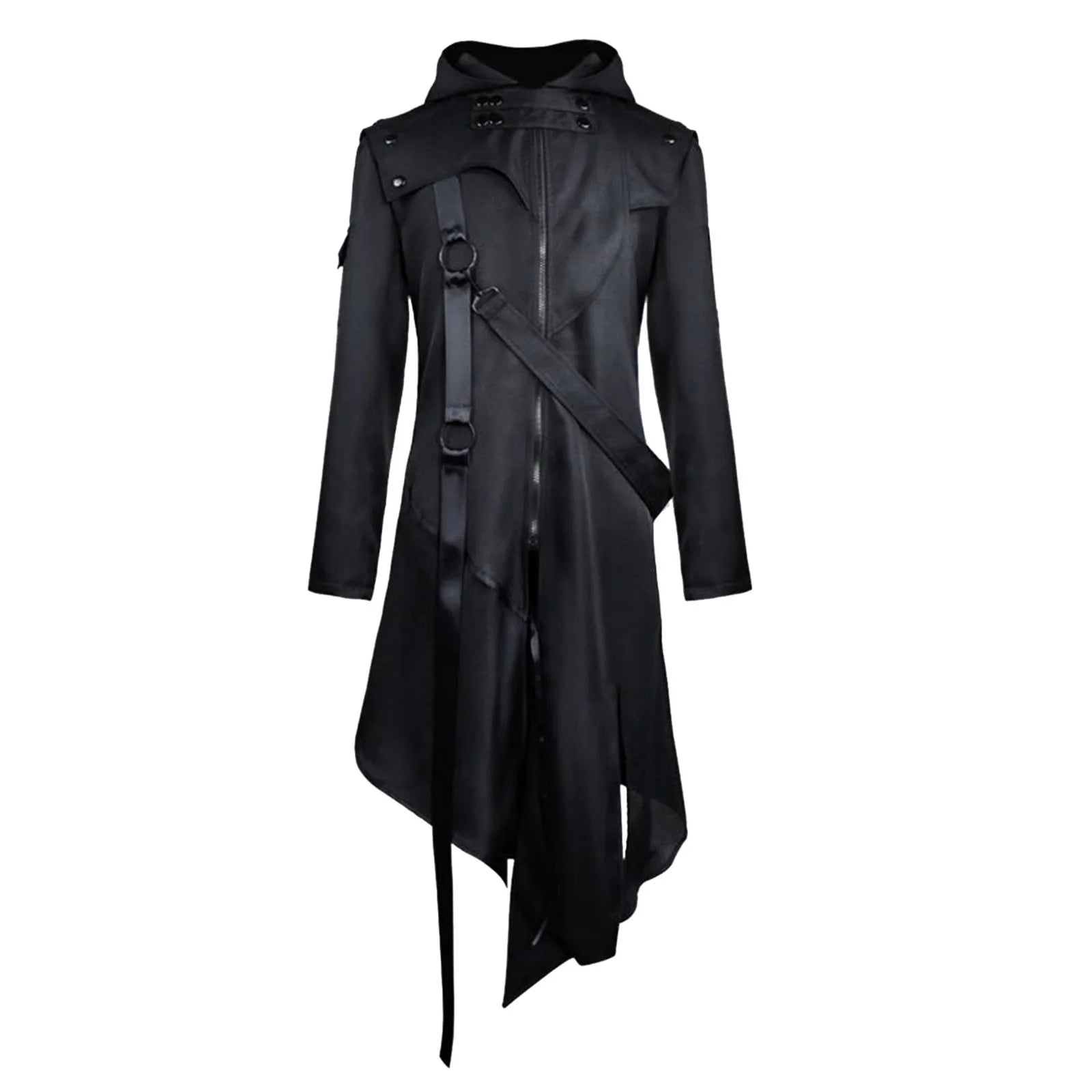Victoria Steampunk Trench Coat Men Vintage Gothic Splice Zipper Belt Hooded Long Sleeve Outwear Halloween Party Costume