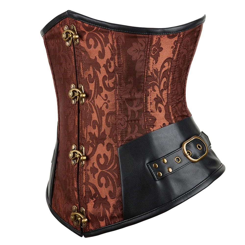 Underbust Corset Top Pirate Costume Jacquard Vintage Corsets for Women Lace Up Corset Belt Steampunk Cosplay Costumes Brown