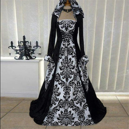 Women Vintage Retro Gothic Long Sleeve Hooded Dress Long Gown Dresses Formal Occasion Dresses Evening Dress Loose Women'S Dress