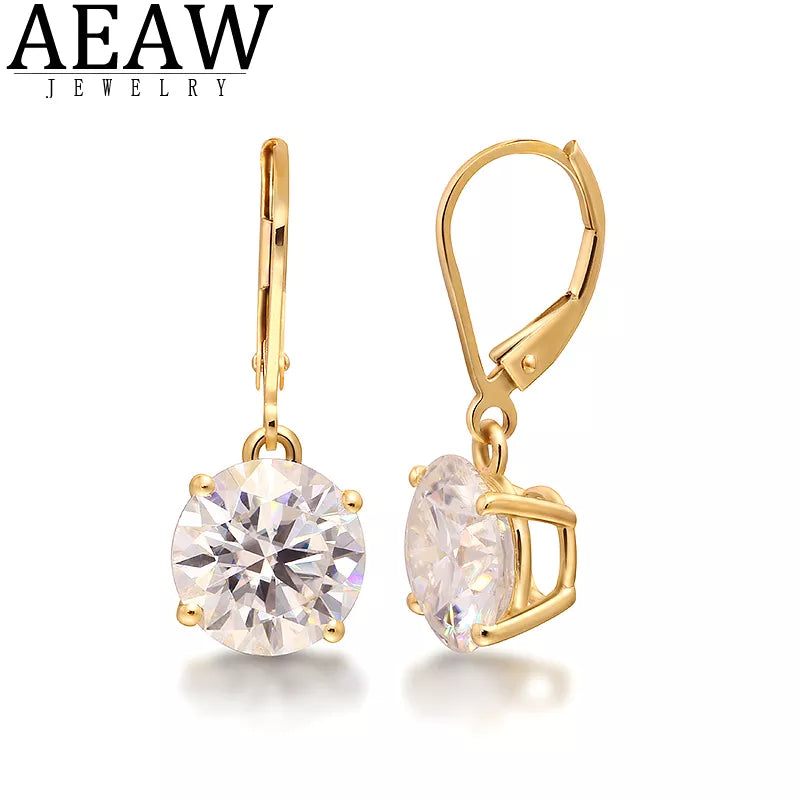 Gold 10k Moissanite Gemstone Drop Earrings 1ct Round for Women Solitaire Party Fine Jewelry