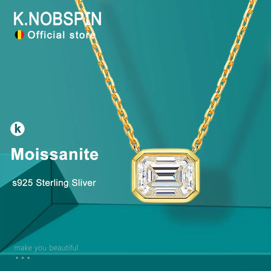 6*8mm 2ct Emerald Cut Moissanite Pendant Diamond with GRA 100% s925 Sterling Silver Plated 18k Gold Necklaces for Women