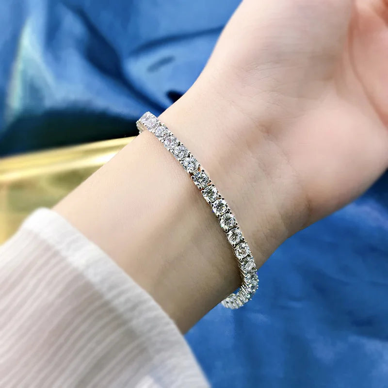 Moissanite sterling silver tennis bracelet gift. Silver