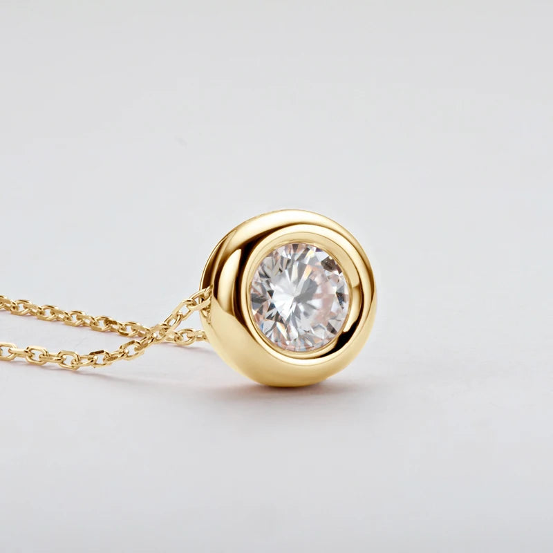 Real D VVS1 Moissanite Necklaces 6.5mm Round Pendant for Women 100% Silver 925 Yellow Gold Color Fine Jewelry